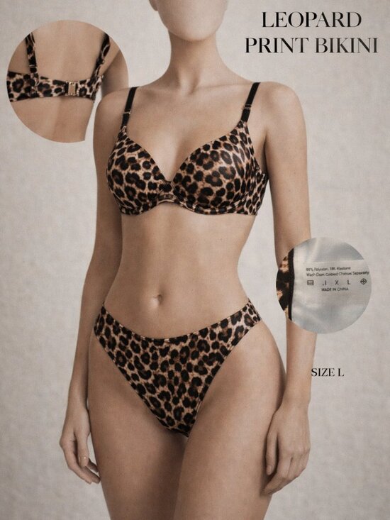 Other - Leopard Print Bikini Set Push Up Underwire Top High Cut Bottom Sexy Swimwear L